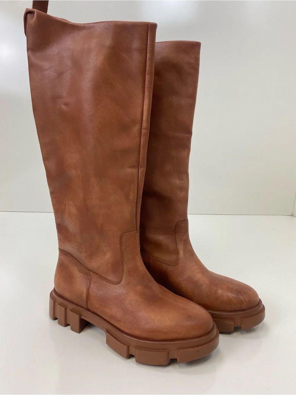 Free People Tall Chunky Lug-Sole Over-the-Knee Boots - Cognac Brown